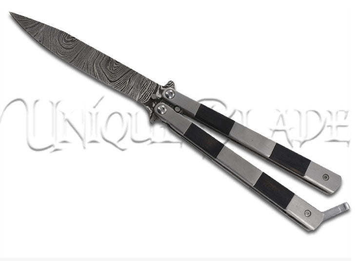 Horror Show Damascus Steel Heavy Duty Fanning Butterfly Knife