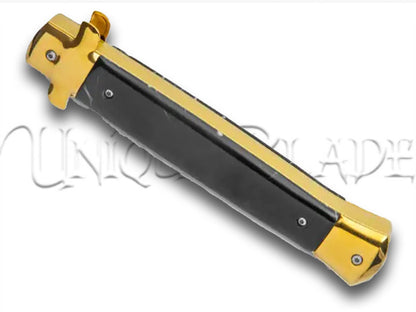 Mago 11" Black Acrylic Italian Stiletto OTF Automatic Knife - Gold Bayonet