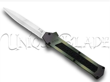 AKC F-16 OD Green Camo OTF Automatic Knife - Bayo Satin Plain