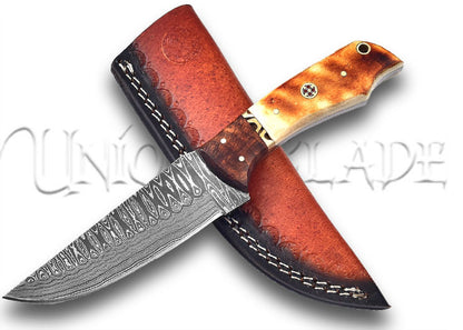 Abandoned Pyre Fixed Blade Damascus Hunt for Life Outdoor Hunting Knife