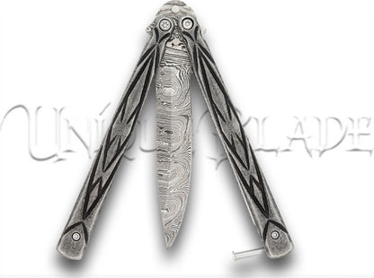 Butterfly Sudden Fatality Tribal Balisong Fanning Knife Damascus Steel Blade