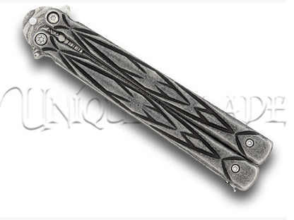 Butterfly Sudden Fatality Tribal Balisong Fanning Knife Damascus Steel Blade