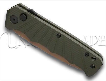 Delta Force Automatic Knife OD Green Aluminum Drop Point - Tan Plain