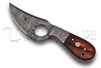 Dewdrop Damascus Steel Full Tang Deer Skinner Knife With Finger Hole - Crafted for precision and grip, this full tang deer skinner knife features exquisite Damascus steel and a strategic finger hole for superior control in every cut.