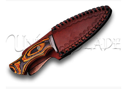 Fearing Dark Damascus Steel Fire Glow Pakkawood Handle Fixed Blade Hunting Knife Fire Glow Pakkawood Handle