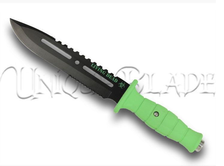Go for the Head Living Dead Partly Serrated Tactical Knife - Undead Preparedness - This tactical knife, partly serrated for versatility, is designed for those ready to face the living dead with precision and style.