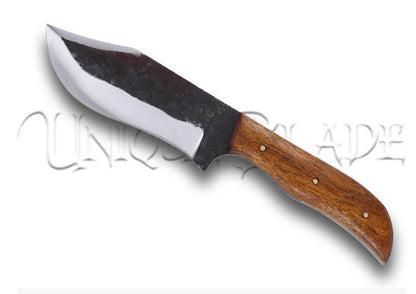 Humble Game Hunting Knife - Embrace simplicity with this full tang hunting knife, featuring a hardwood handle, clip point blade, and hand-forged high carbon steel for a functional and classic design perfect for outdoor adventures.