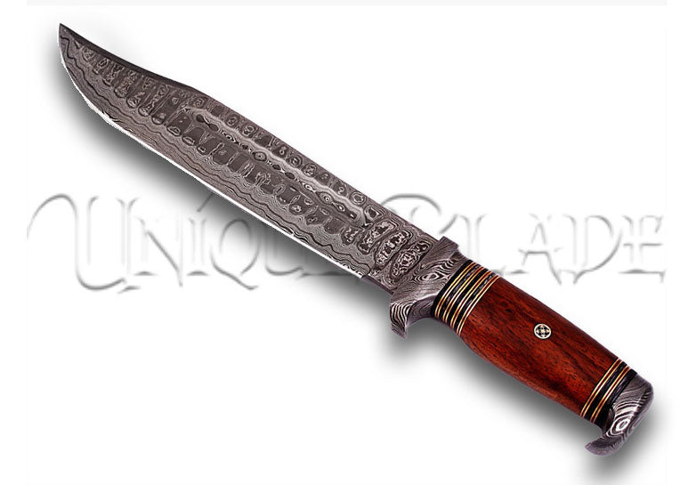 Hunt for Life Bayou Dweller Damascus Steel Bowie Hunting Knife - Experience the essence of the hunt with this beautifully crafted Bowie knife, featuring Damascus steel and a design inspired by the Bayou, making it an ideal companion for outdoor enthusiasts.