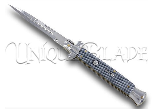 Italian Mafia Extra Long Pushbutton Stiletto Knife - Channel the allure of the Italian mafia with this extra-long pushbutton stiletto knife, combining classic style with a bold and commanding presence.