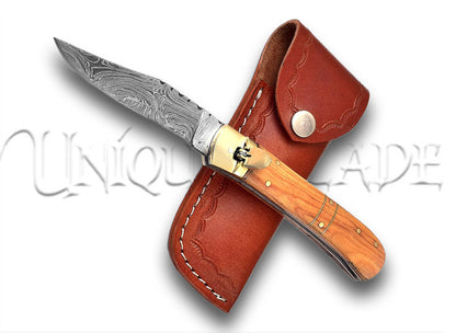 Land of Behemoths Clip Point Automatic Damascus Lever Lock Knife