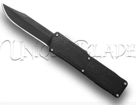 Lightning Black OTF Automatic Knife - Clip Point Black: A sleek and efficient clip point blade in black, offering precision and style in this automatic knife.