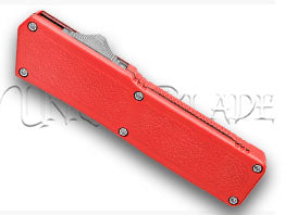 Lightning Red OTF Automatic Knife - Tanto Satin Serr