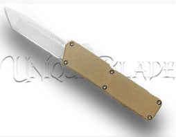 Lightning Tan OTF Automatic Knife: Sleek Tanto Satin Design – Unleash Precision and Style with Every Swift Deployment.