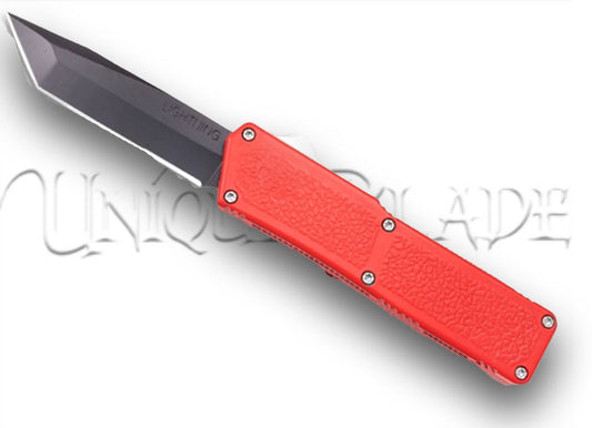 Lightning Red OTF Automatic Knife - Tanto Black Plain