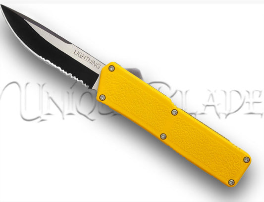 Lightning Yellow OTF Automatic Knife - Two-Tone Serr