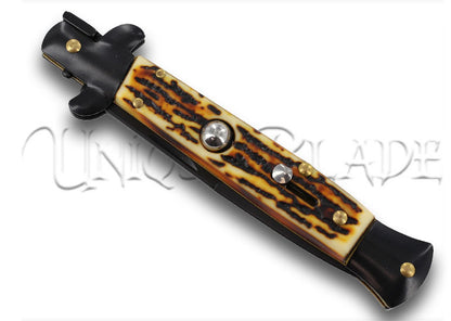 Mafia Italian Milano Stiletto Black Stag Automatic Knife