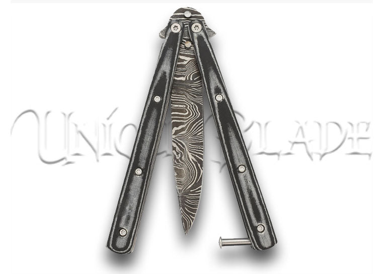 Micarta Simple Butterfly Black Knife Damascus Steel Blade Drop Point Balisong