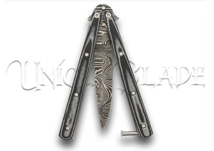 Micarta Simple Butterfly Black Knife Damascus Steel Blade Drop Point Balisong