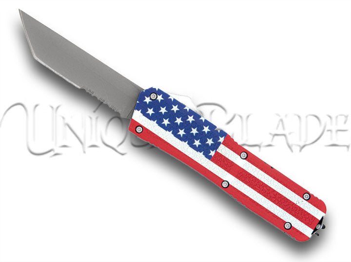 One Nation Automatic Tanto OTF Out the Front American Flag Finish Knife