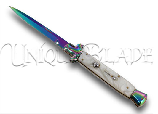 Poison Pearl Pushbutton Stiletto Automatic Italian Milano Knife: Experience elegance with a touch of intrigue in this pushbutton stiletto, blending Poison Pearl aesthetics with classic Italian craftsmanship for a unique addition to your collection.