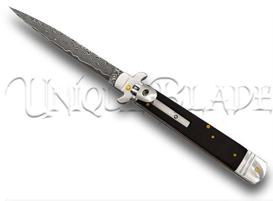 Sleepwalker Damascus Steel Automatic Lever Lock Stiletto Knife