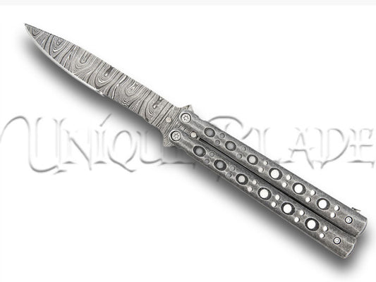 Steel Coal Strike Butterfly Knife Damascus Steel Drop Point Blade Balisong