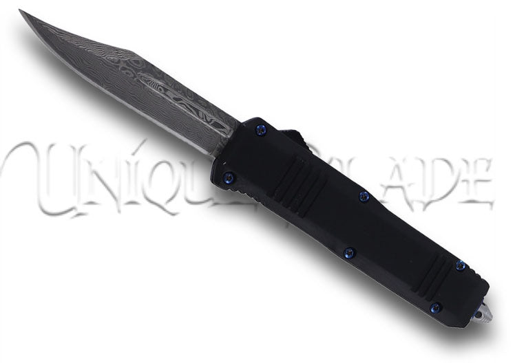 Touch of Sapphire Damascus Steel Mini Automatic OTF knife