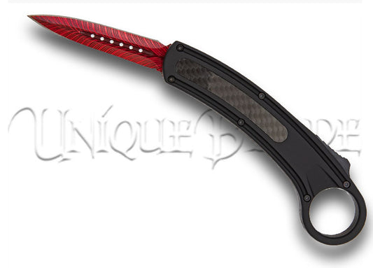 Trigger Cataclysm Karambit Style Automatic Dual Action Out the Front Knife - Unleash the Storm - This karambit-style dual-action OTF knife is designed for a cataclysmic impact, combining style and swift deployment in every action.