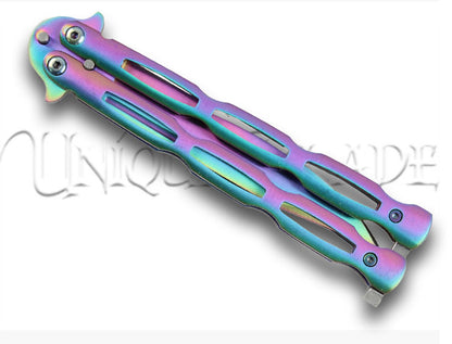 Unchained Titanium Rainbow Tactical Balisong Butterfly Knife