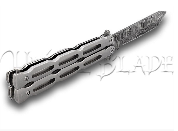 Unchained Balisong Butterfly Knife Damascus Steel Blade Tanto Point