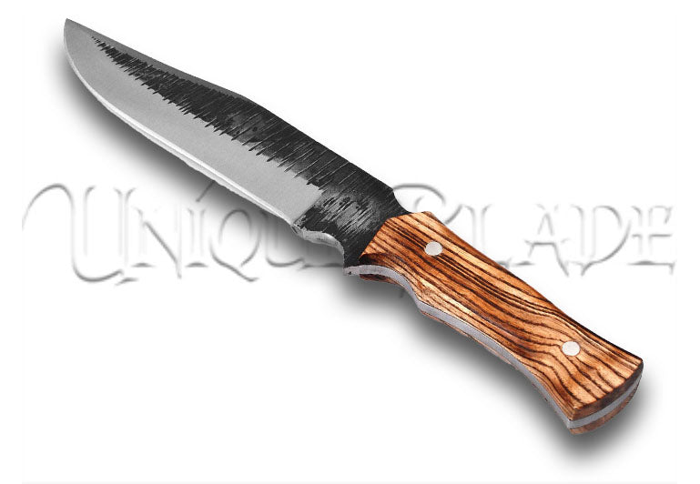 Wild Hog Bowie Outdoor Hunting Knife - Wooden Handle