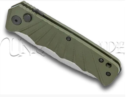 Delta Force Automatic Knife Green Aluminum - Satin Partially Serrated