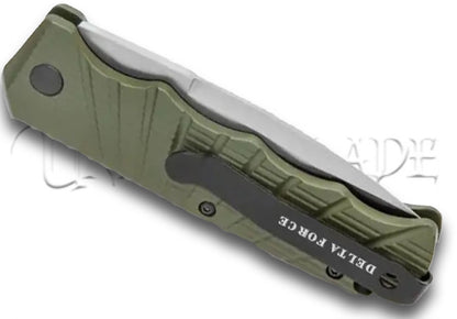 Delta Force Automatic Knife Green Aluminum - Satin Partially Serrated