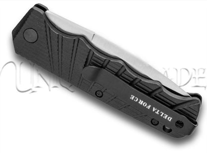 Delta Force Automatic Knife Black Aluminum - Satin Plain