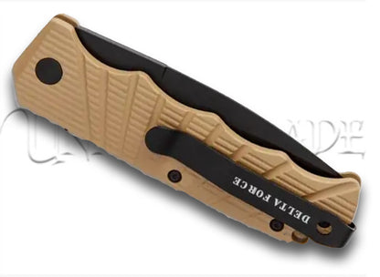 Delta Force Automatic Knife Tan Aluminum - Black Serrated