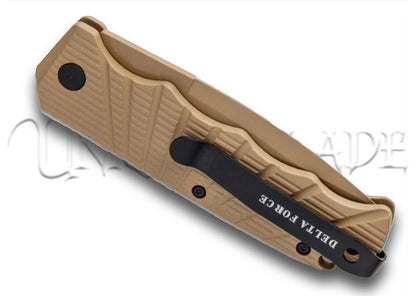 Delta Force Automatic Knife Tan Aluminum - Tan Plain