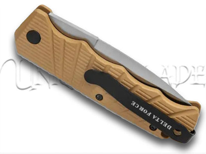 Delta Force Tan Automatic Knife - Satin Plain