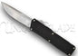 Lightning Black OTF Automatic Knife: Satin - Plain Blade - Unleash sleek precision with this black out-the-front automatic knife, featuring a satin plain blade for a perfect blend of style and functionality from the Lightning collection.