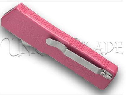 Lighting Pink OTF Automatic Knife - Black Dagger - Serrated Blade