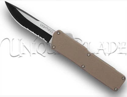 Lightning Tan OTF Automatic Knife - Two-Tone Serrated