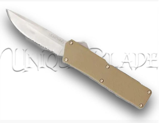 Lightning Tan OTF Automatic Knife - Satin Serrated