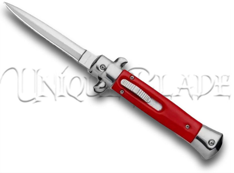 Mago 9 Red Italian Stiletto OTF Automatic - Dagger Satin Plain – Unique  Blade LLC