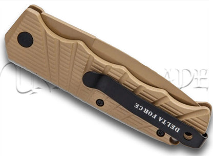 Delta Force Automatic Knife Tan Aluminum - Tan Partially Serrated