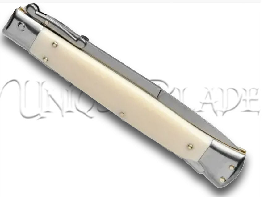 Frank B. 11" Italian Stiletto Swinguard Sim Ivory Automatic Knife - Bayonet