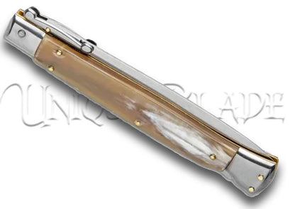 Frank B. 11" Italian Stiletto Swinguard Honey Horn Automatic Knife - Bayonet